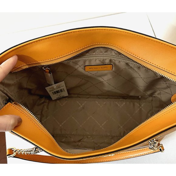 New Michael Kors Jet Set Medium Front Zip Chain Tote Pebble Leather Honeycomb - Picture 3 of 6